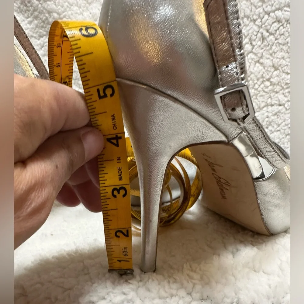 Sam Edelman Sam “Elizabeth”  Silver Strappy Pump 4” Stiletto Heels Size 9.5M